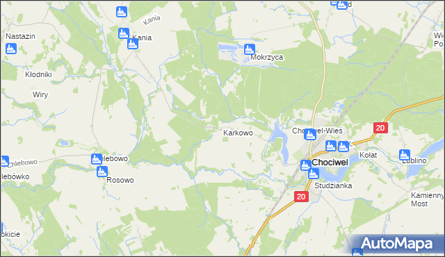 mapa Karkowo gmina Chociwel, Karkowo gmina Chociwel na mapie Targeo