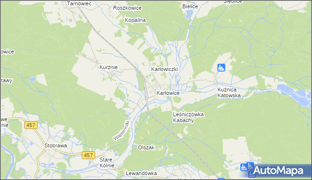 mapa Karłowice gmina Popielów, Karłowice gmina Popielów na mapie Targeo