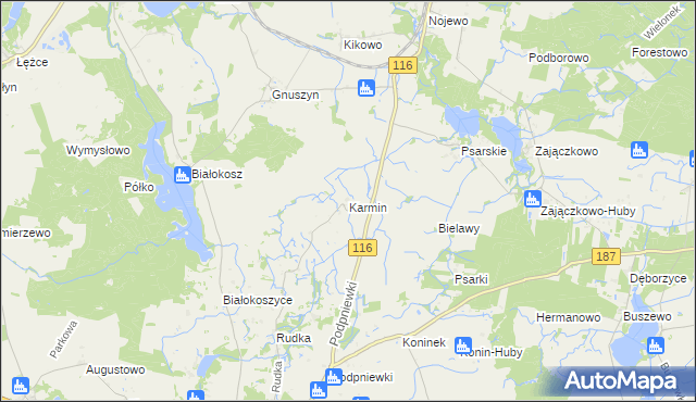 mapa Karmin gmina Pniewy, Karmin gmina Pniewy na mapie Targeo