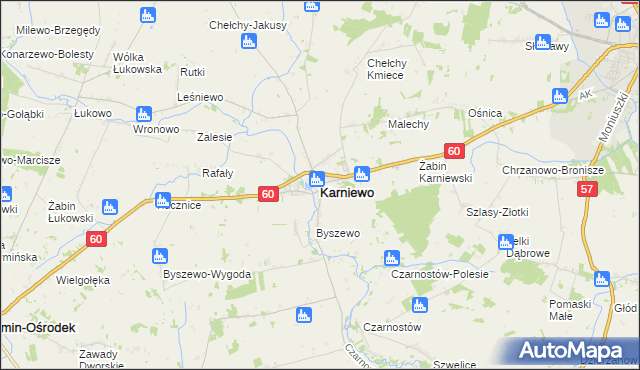 mapa Karniewo powiat makowski, Karniewo powiat makowski na mapie Targeo