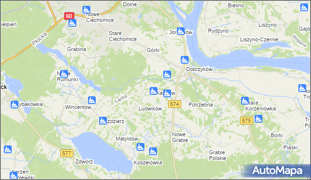 mapa Karolew gmina Gąbin, Karolew gmina Gąbin na mapie Targeo