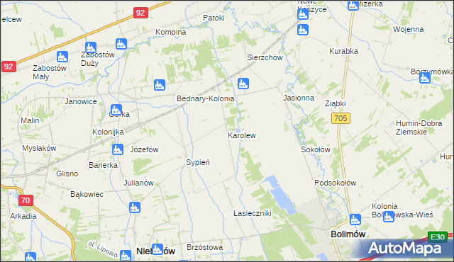 mapa Karolew gmina Nieborów, Karolew gmina Nieborów na mapie Targeo