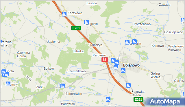 mapa Karolewo gmina Bojanowo, Karolewo gmina Bojanowo na mapie Targeo