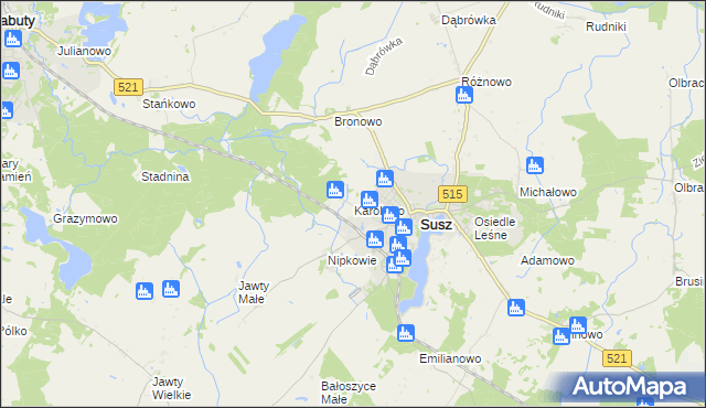 mapa Karolewo gmina Susz, Karolewo gmina Susz na mapie Targeo