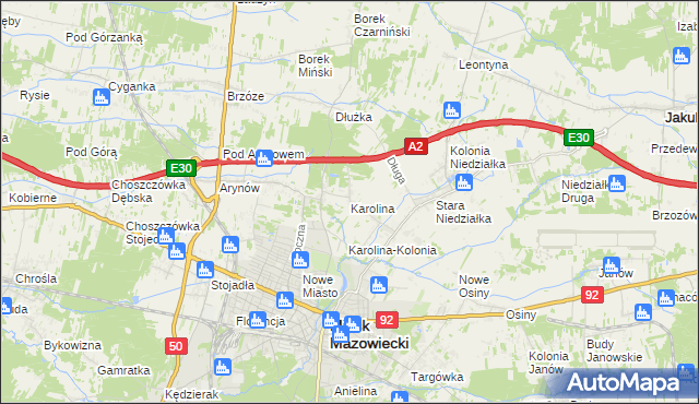 mapa Karolina gmina Mińsk Mazowiecki, Karolina gmina Mińsk Mazowiecki na mapie Targeo