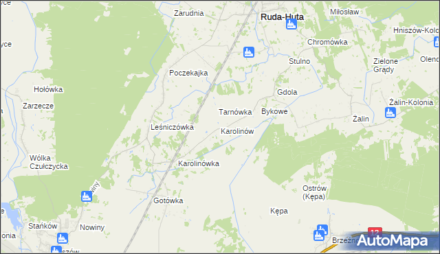 mapa Karolinów gmina Ruda-Huta, Karolinów gmina Ruda-Huta na mapie Targeo