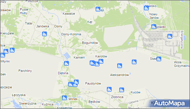 mapa Karolów gmina Kleszczów, Karolów gmina Kleszczów na mapie Targeo