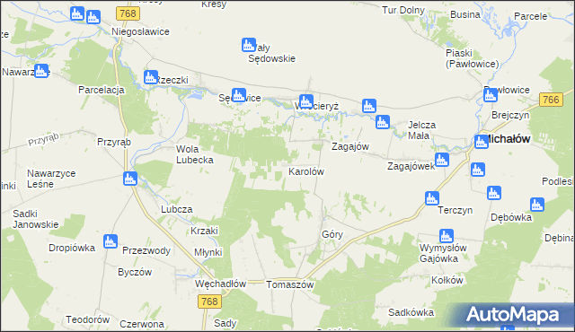 mapa Karolów gmina Michałów, Karolów gmina Michałów na mapie Targeo