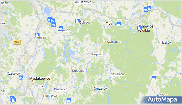 mapa Karpniki gmina Mysłakowice, Karpniki gmina Mysłakowice na mapie Targeo