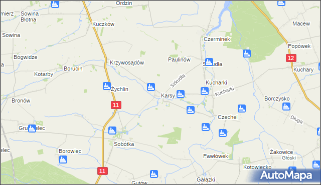 mapa Karsy gmina Gołuchów, Karsy gmina Gołuchów na mapie Targeo