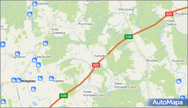 mapa Karszewo gmina Młynary, Karszewo gmina Młynary na mapie Targeo