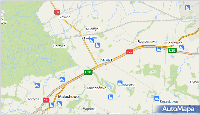 mapa Karwice gmina Malechowo, Karwice gmina Malechowo na mapie Targeo