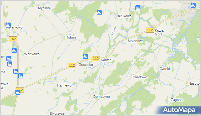 mapa Karwin gmina Karlino, Karwin gmina Karlino na mapie Targeo