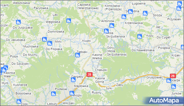 mapa Kasina Wielka, Kasina Wielka na mapie Targeo