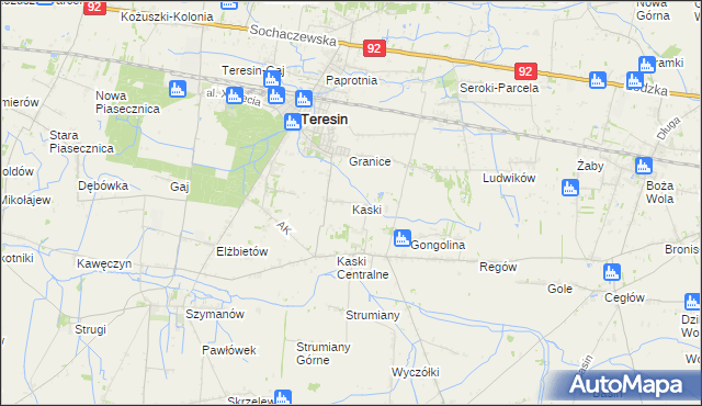 mapa Kaski gmina Baranów, Kaski gmina Baranów na mapie Targeo