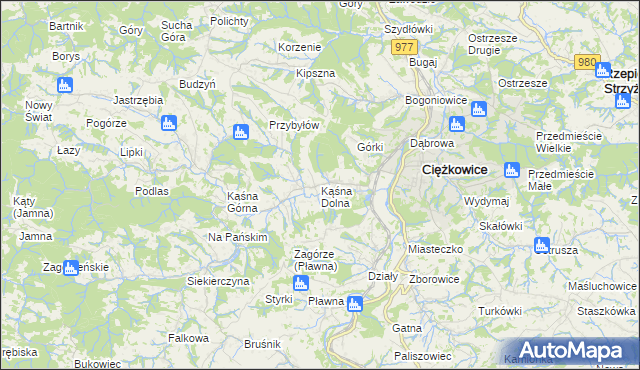 mapa Kąśna Dolna, Kąśna Dolna na mapie Targeo