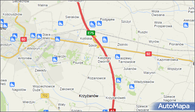 mapa Kaszewy Dworne, Kaszewy Dworne na mapie Targeo