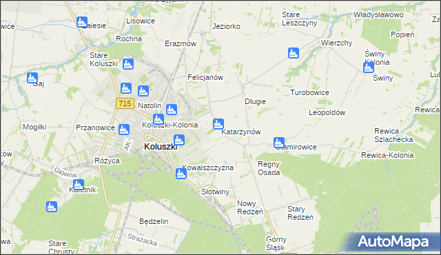 mapa Katarzynów gmina Koluszki, Katarzynów gmina Koluszki na mapie Targeo