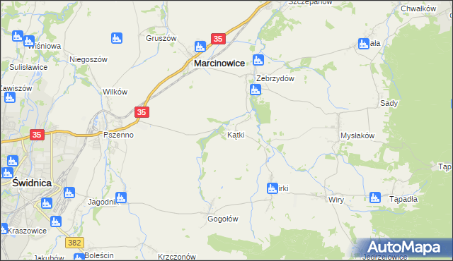 mapa Kątki gmina Marcinowice, Kątki gmina Marcinowice na mapie Targeo