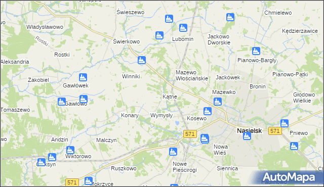 mapa Kątne gmina Nasielsk, Kątne gmina Nasielsk na mapie Targeo