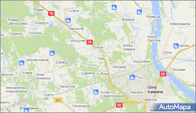 mapa Kąty gmina Góra Kalwaria, Kąty gmina Góra Kalwaria na mapie Targeo