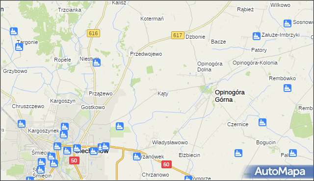 mapa Kąty gmina Opinogóra Górna, Kąty gmina Opinogóra Górna na mapie Targeo