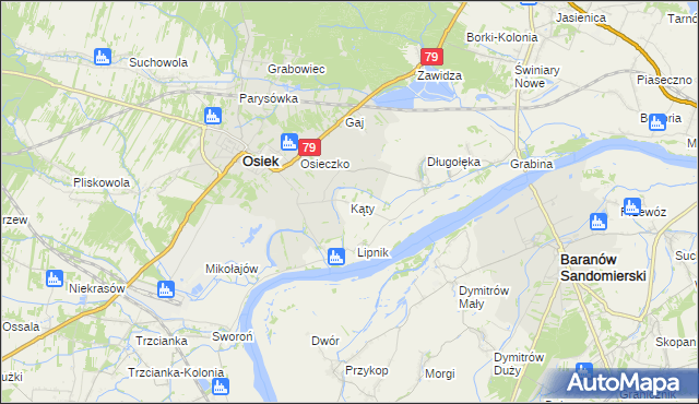 mapa Kąty gmina Osiek, Kąty gmina Osiek na mapie Targeo