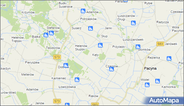 mapa Kąty gmina Pacyna, Kąty gmina Pacyna na mapie Targeo