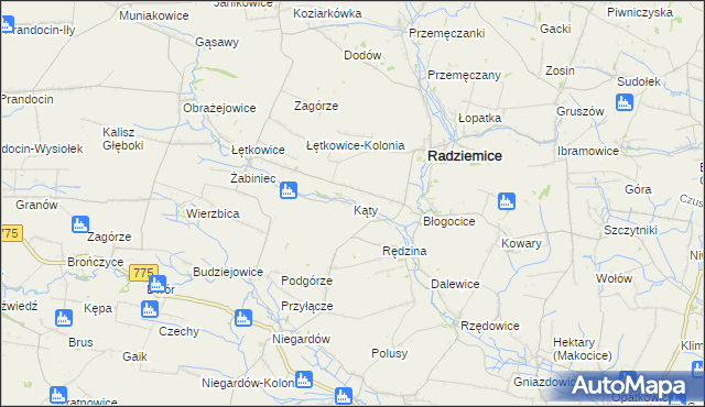 mapa Kąty gmina Radziemice, Kąty gmina Radziemice na mapie Targeo