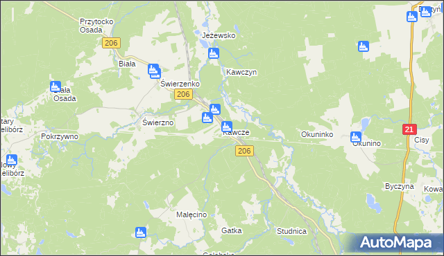 mapa Kawcze gmina Miastko, Kawcze gmina Miastko na mapie Targeo