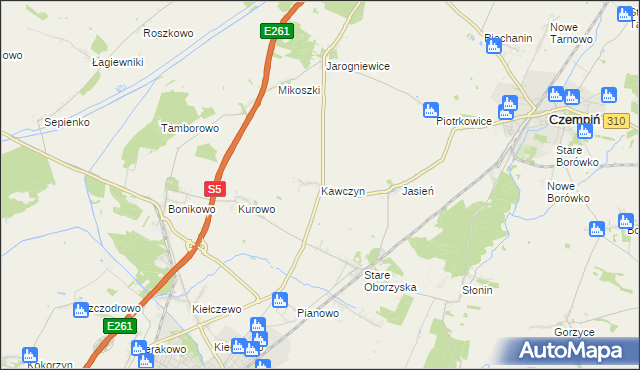 mapa Kawczyn gmina Kościan, Kawczyn gmina Kościan na mapie Targeo