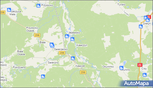 mapa Kawczyn gmina Miastko, Kawczyn gmina Miastko na mapie Targeo