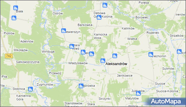 mapa Kawęczyn gmina Aleksandrów, Kawęczyn gmina Aleksandrów na mapie Targeo