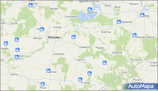 mapa Kawęczyn gmina Kłoczew, Kawęczyn gmina Kłoczew na mapie Targeo