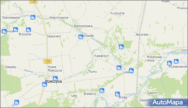 mapa Kawęczyn gmina Rzeczyca, Kawęczyn gmina Rzeczyca na mapie Targeo