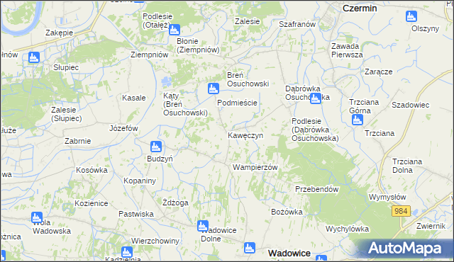 mapa Kawęczyn gmina Wadowice Górne, Kawęczyn gmina Wadowice Górne na mapie Targeo