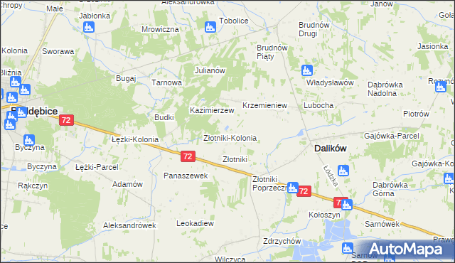 mapa Kazimierzów gmina Dalików, Kazimierzów gmina Dalików na mapie Targeo