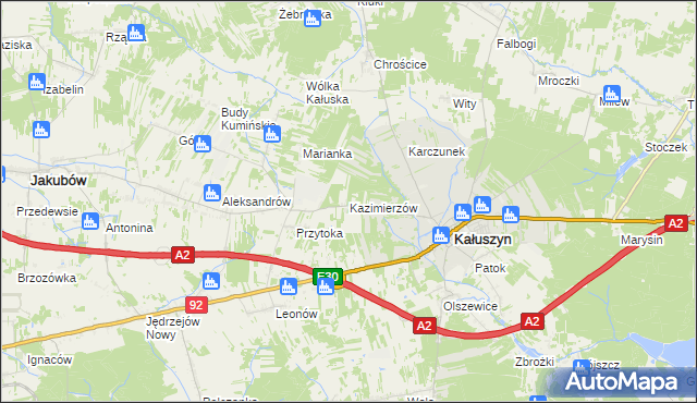 mapa Kazimierzów gmina Kałuszyn, Kazimierzów gmina Kałuszyn na mapie Targeo