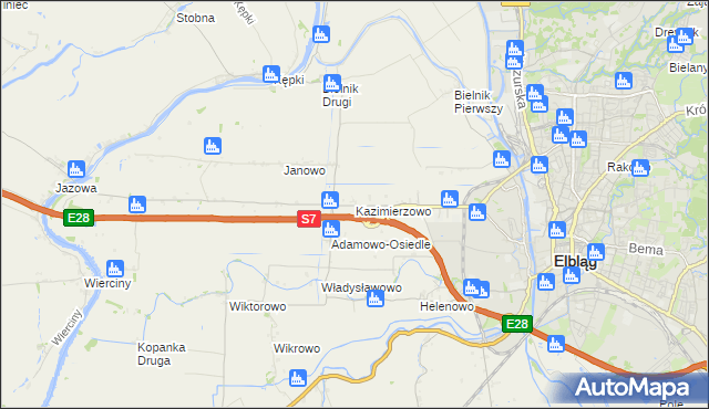 mapa Kazimierzowo gmina Elbląg, Kazimierzowo gmina Elbląg na mapie Targeo