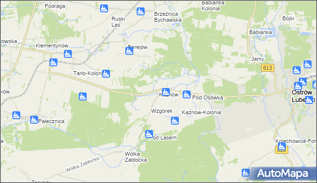 mapa Kaznów gmina Ostrów Lubelski, Kaznów gmina Ostrów Lubelski na mapie Targeo