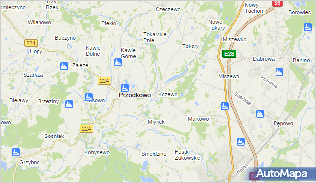 mapa Kczewo gmina Przodkowo, Kczewo gmina Przodkowo na mapie Targeo