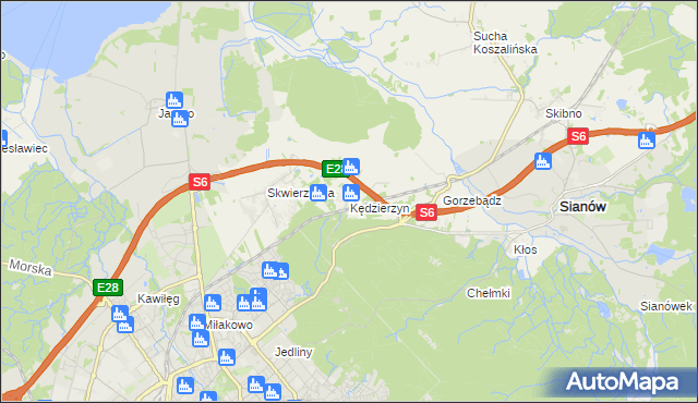 mapa Kędzierzyn gmina Sianów, Kędzierzyn gmina Sianów na mapie Targeo
