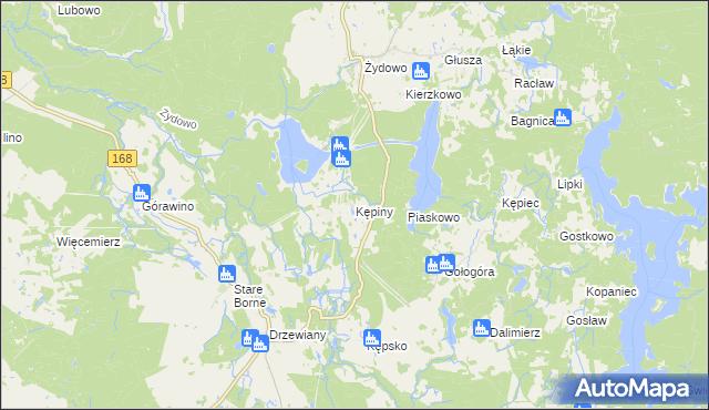 mapa Kępiny gmina Polanów, Kępiny gmina Polanów na mapie Targeo