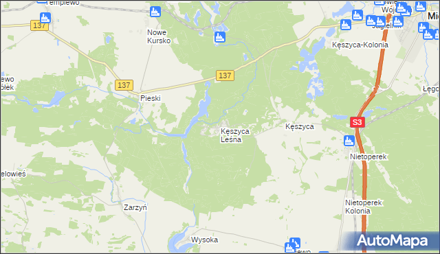 mapa Kęszyca Leśna, Kęszyca Leśna na mapie Targeo