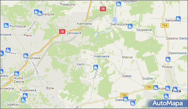 mapa Kiełkowice, Kiełkowice na mapie Targeo