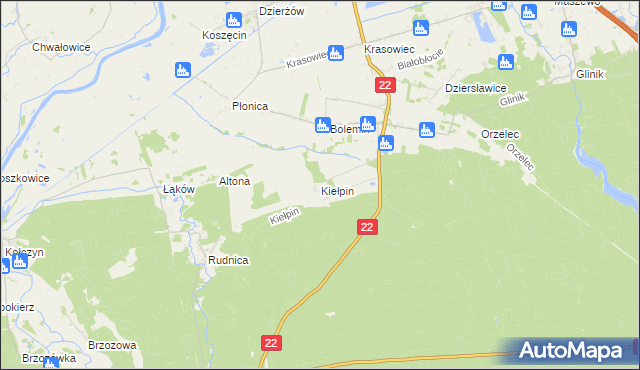 mapa Kiełpin gmina Deszczno, Kiełpin gmina Deszczno na mapie Targeo