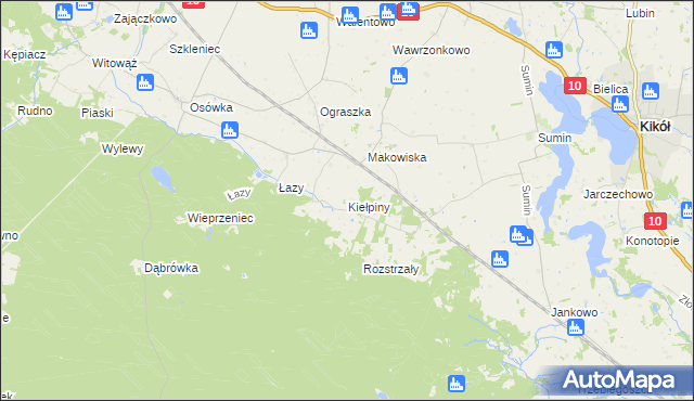 mapa Kiełpiny gmina Czernikowo, Kiełpiny gmina Czernikowo na mapie Targeo