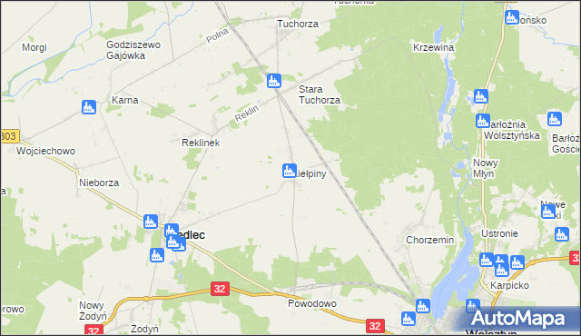 mapa Kiełpiny gmina Siedlec, Kiełpiny gmina Siedlec na mapie Targeo