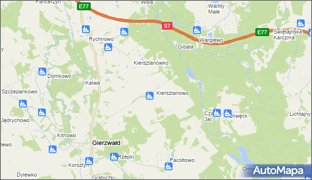 mapa Kiersztanowo gmina Grunwald, Kiersztanowo gmina Grunwald na mapie Targeo