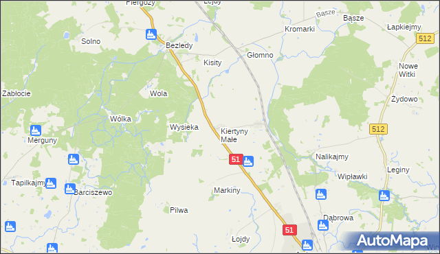 mapa Kiertyny Małe, Kiertyny Małe na mapie Targeo